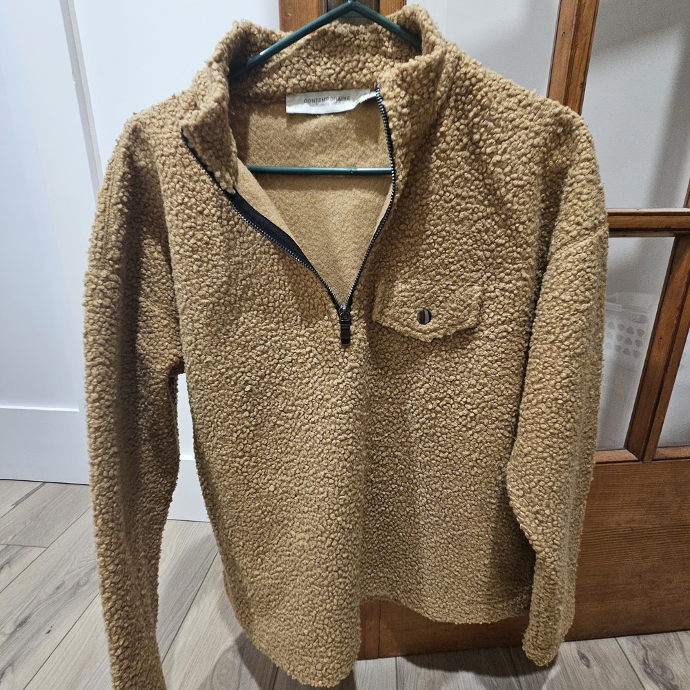 Women's Contemporaine Tan Half-Zip Sherpa Sweater